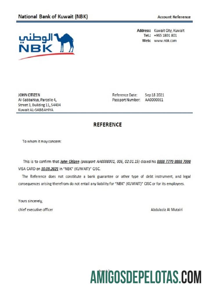 Referência de fechamento do Banco Nacional do Kuwait do Kuwait baixar para verificação